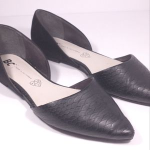 Born In California Vegan Leather Suede Black Pointed Toe Flats Snake Size 6.5